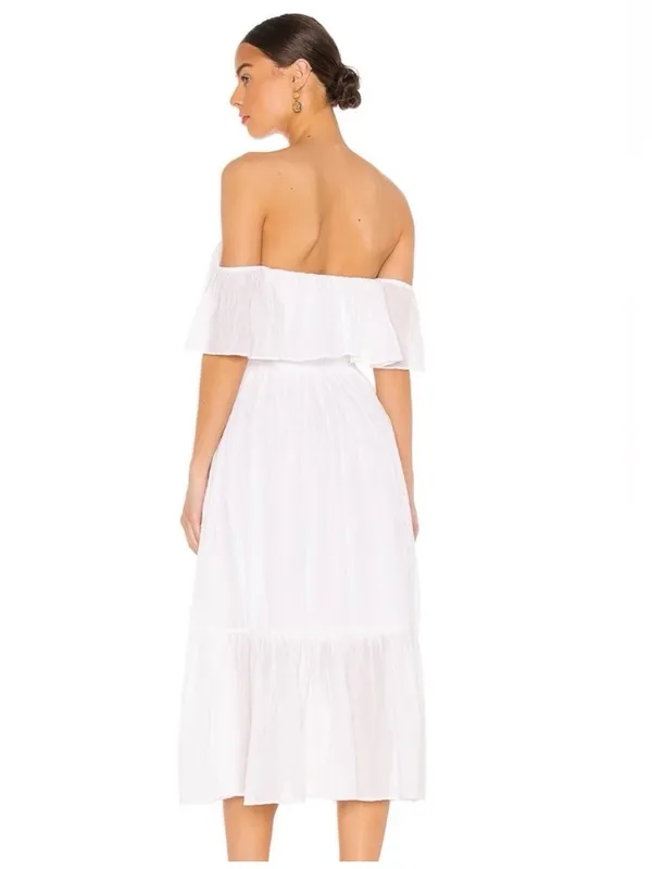 MAJORELLE White Selvaggia Midi Dress Tiered Ruffle Off The Shoulder Size Medium - Image 2