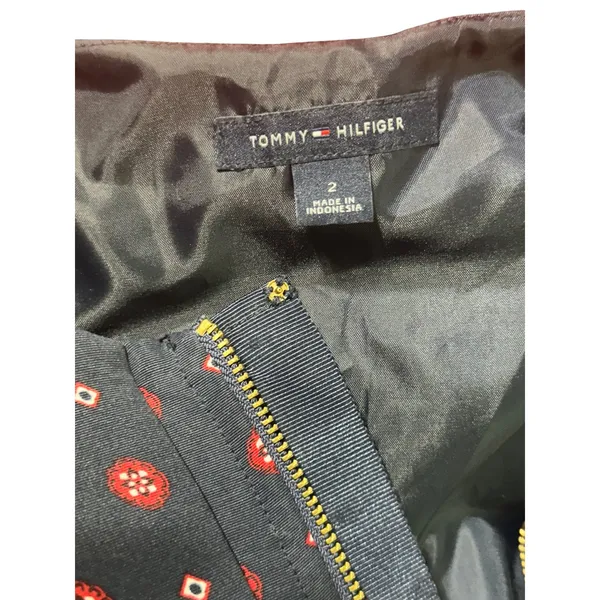 Tommy Hilfiger Navy Blue Red Geometric Floral Front Zip Fit Flare Dress Size 2 - Image 5
