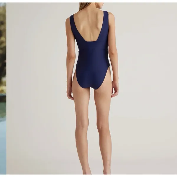 NWT Quince Deep Navy Blue Italian Plunge One-Piece Swimsuit Sz Small - Image 2
