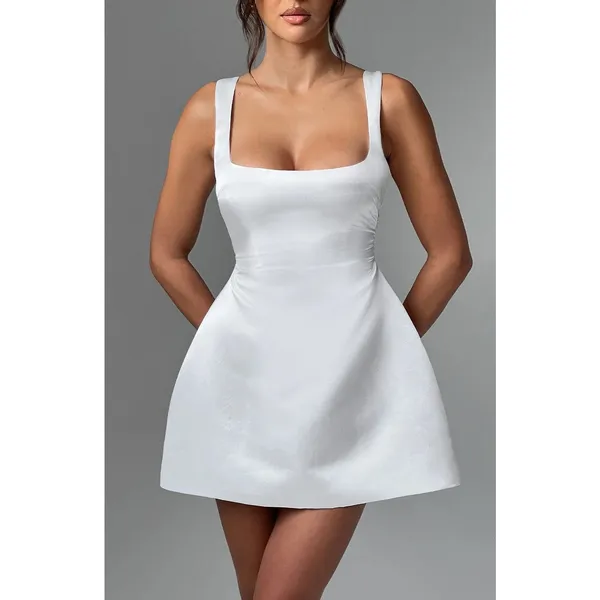 NWT Babyboo Sofie Ivory Satin Square Neck Fit & Flare Mini Dress Womens Size XS - Image 3