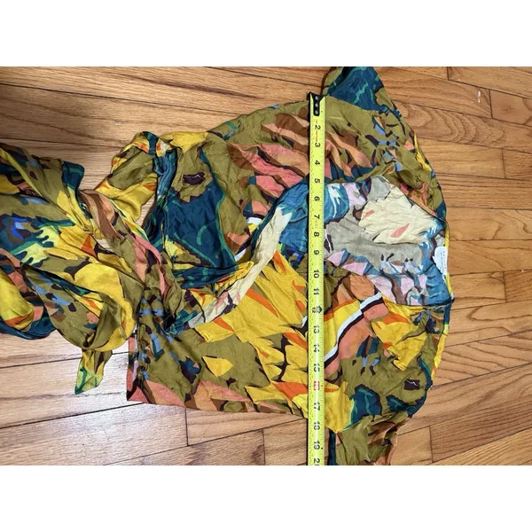 Sezane Anya Wrap Silk Blend Multicolor Tropical‎ Print V-Neck Blouse Size 34 - Image 10