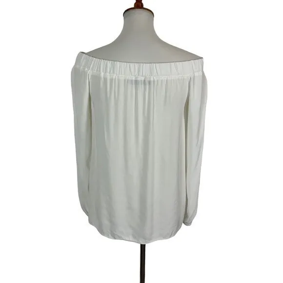 Lola And Sophie Top XS White Off Shoulder Long Sleeve Blouse Romantic Chic - Image 4