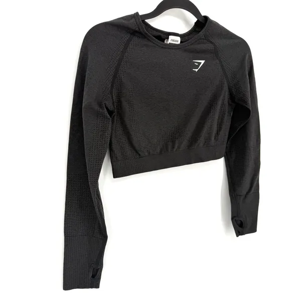 Gymshark Crop Top Vital Seamless 2.0 Large Grey Long Sleeve Thumbhole Activewear - Image 2