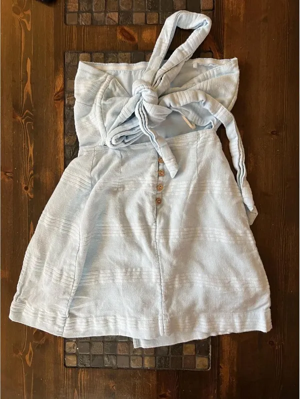 Free People Cotton Linen Tie Back Skort Romper size XS 💙 - Image 6