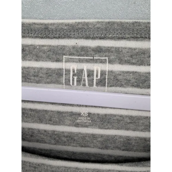 Gap Womens Top Gray White Striped Ribbed Scoop Neck Long Sleeve XS - Image 4