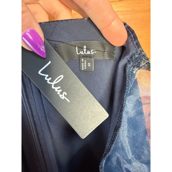NWT Lulus Oh-So Stunning Navy Blue Floral Organza Tiered Midi Dress Cruise Sz S - Image 7
