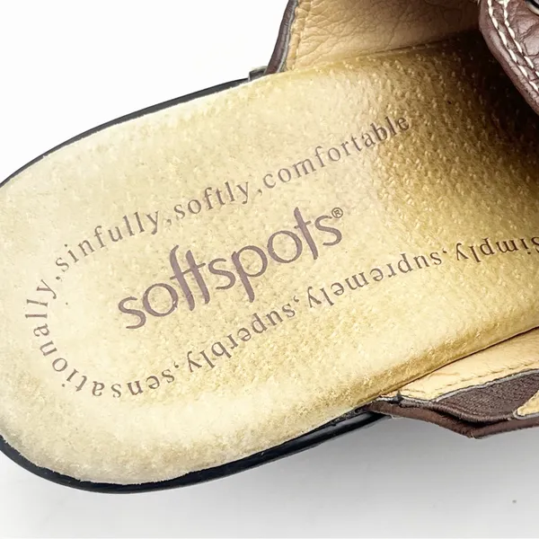 SOFTSPOTS Brown Soft Leather Lace Detail Slip On Mules Size 9.5W - Image 4
