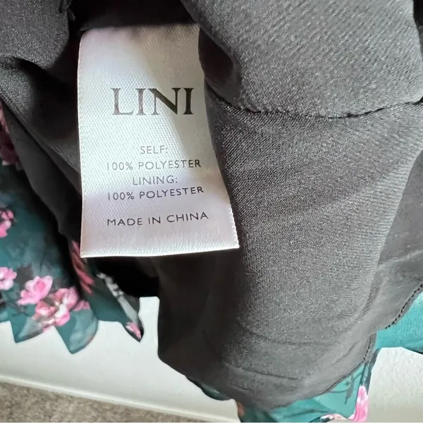 LINI Isabelle Floral Mini Dress Teal Pink Puff‎ Long Sleeve V-Neck Fit & Flare - Image 10