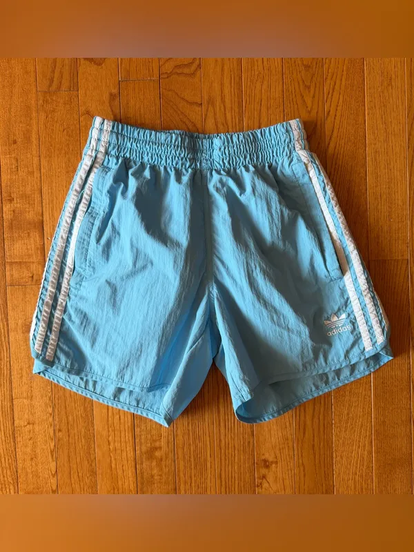Adidas Originals 3-Stripes Nylon Track Shorts Sky Baby Blue Trefoil Extra Small - Image 7