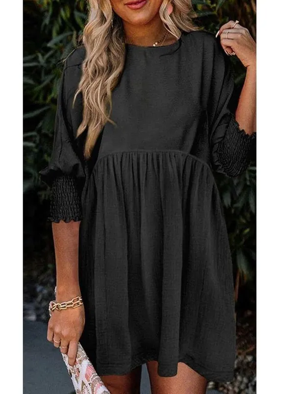 NEW Black Tunic Short Sleeve Crew Neck Flowy Swing Mini Dress 2X - Image 5