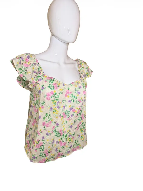Blu Pepper Floral Ruffle-Sleeve Camisole - Pink/Yellow/Green - Image 5