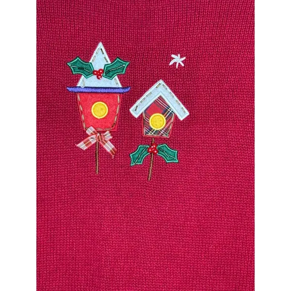 Vintage White Stag Christmas Cardigan Sweater Small‎ Red Holiday Snowman Tree - Image 7