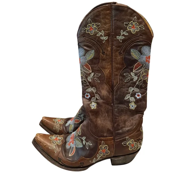 Old Gringo Bonnie Distressed Brown Embroidered Cowboy Boots 7 B - Image 4