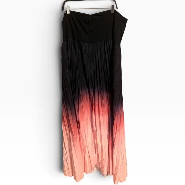 Plus Size 5X Strapless Ombre Pleated Maxi Evening Dress Black Pink - Image 6