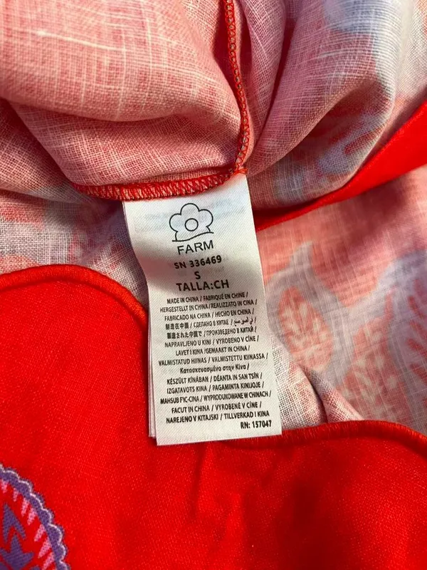 NWOT Farm Rio Red Porcelain Garden Scalloped Linen Midi Skirt Size S - Image 9