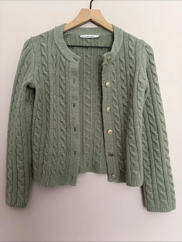 Abercrombie & Fitch Button Up Cable Knit Cardigan Dark Sage Small - Image 2
