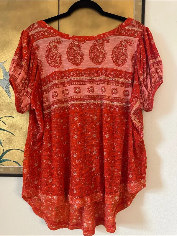 Free People Paisley Puff-Sleeve T-Shirt in Fruit Punch Combo - Image 9