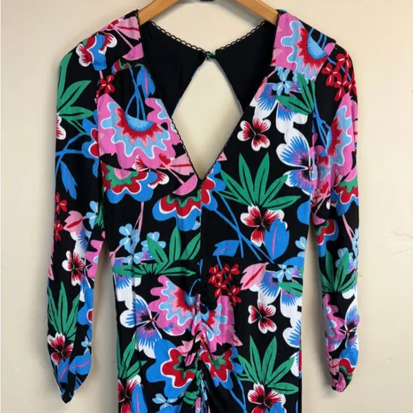 Anthropologie Maeve Ruched V-Neck Floral Midi/Maxi Dress Size 4 - Image 3