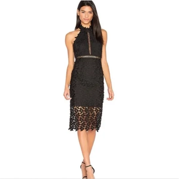 Bardot Lace Midi Dress Womens 4 XS‎ Black High Neck Floral Cocktail - Image 4