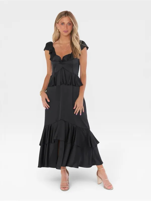 NWT Show Me Your MuMu Reese Ruffle Dress Satin Black SIZE XSMALL - Image 3