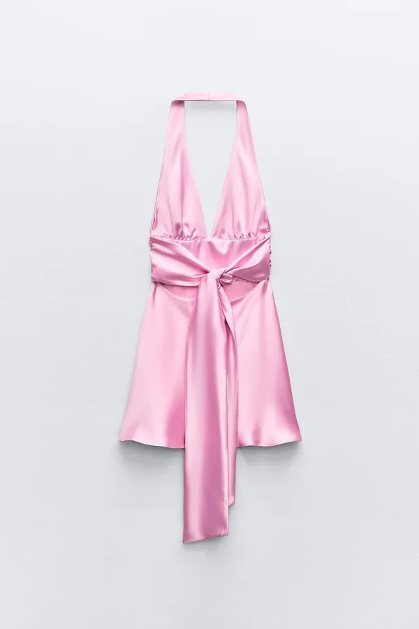 Zara dress mini halter pink satin Bow 🍬 🎀 wedding party coctail bridal shower - Image 13