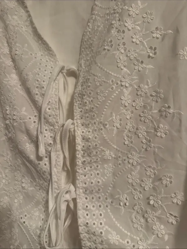 SHEIN White Embroidered Tie-Front Tunic Top - Image 3