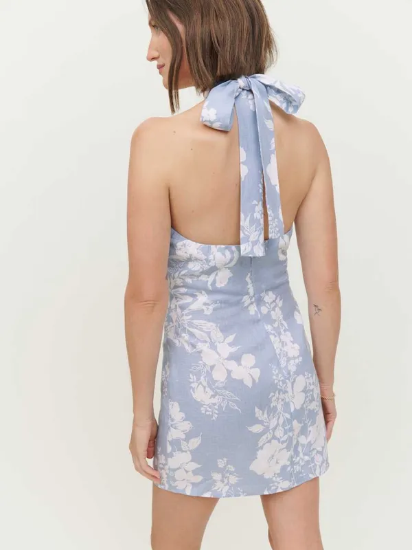 Reformation Samira Halter Neck Mini Dress - Blue New- NWT - Image 2