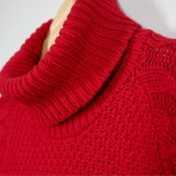 Lauren Ralph Lauren Red Cable Knit Turtleneck Sweater‎ Women's Size L Cotton - Image 6
