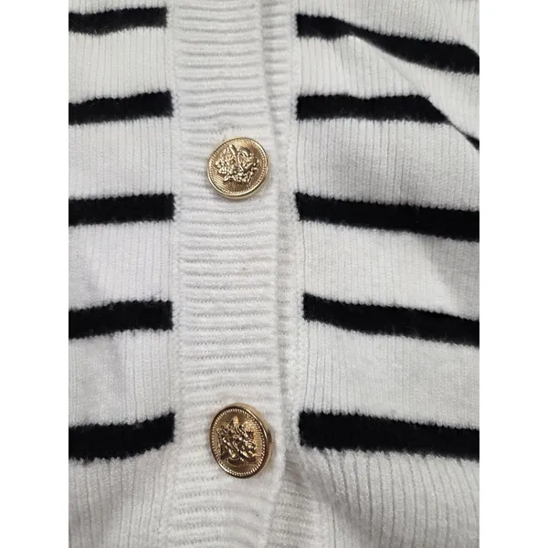 CYRUS Super Soft The Striped Cardigan Breton Stripe Black Ivory Sweater Large - Image 3