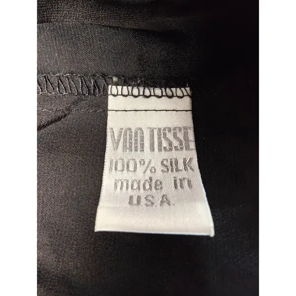 Womens Andres Silk Button Down Shirt Black Size L - Image 6