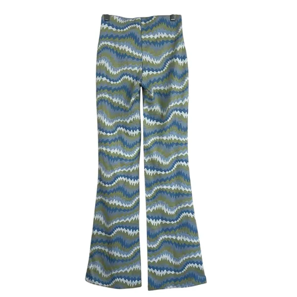 Urban Outfitters‎ Flare Pants Womens XS Green Abstract Psychedelic Knit Y2K - Image 4