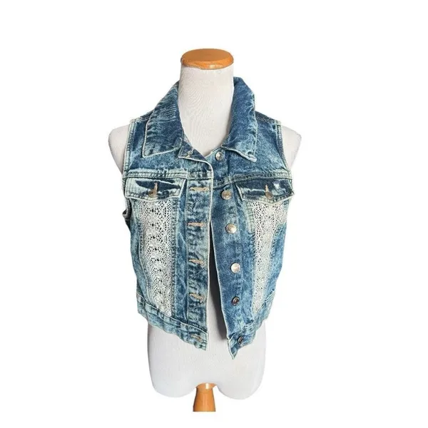Womens Amethyst Jeans Cowboy Coture Stonewash Western Chic Denim Jean Vest Sz L - Image 3