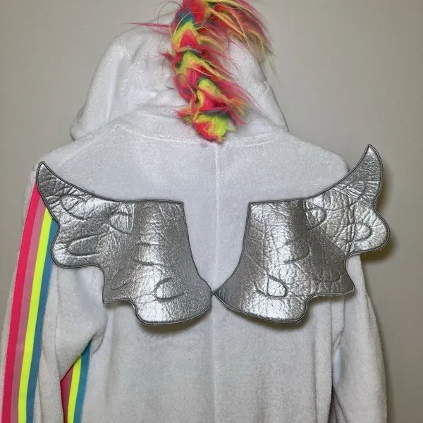Rainbow Unicorn Fleece‎ One Piece Zip Up Hoodie Pajamas Large Costume Halloween - Image 7