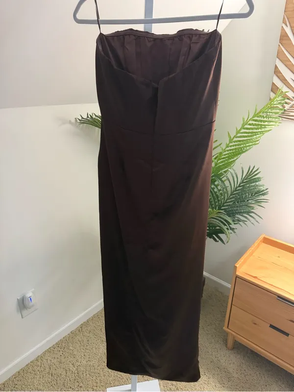 Bardot Everlasting Satin Strapless Midi Dress In Chocolate US 6 - Image 6