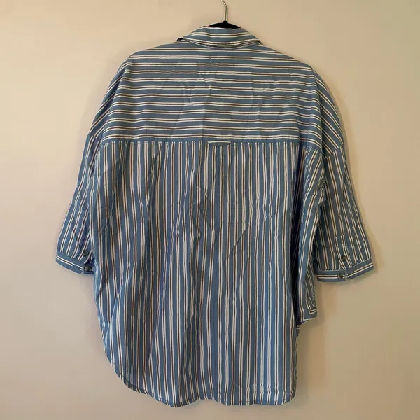 Pilcro Anthropologie Blue Stripe Button Down Shirt Preppy Oversized XS / Small - Image 7