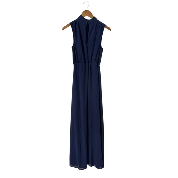 Lulus Classic Elegance Navy Chiffon Sleeveless Mock Neck Maxi Dress size XS NWT - Image 5