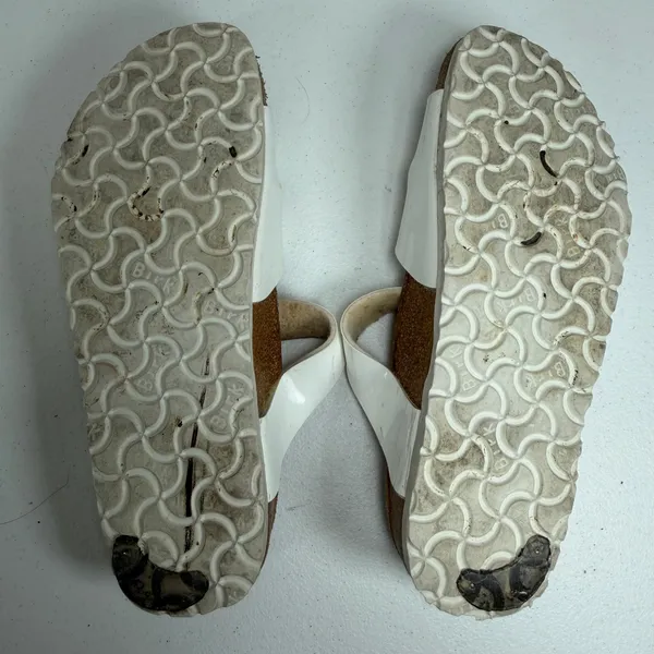 Birkenstock Birki's 39 L8 Sandals Florida Birko-Flor White Patent Triple Strap Slide Germany - Image 14