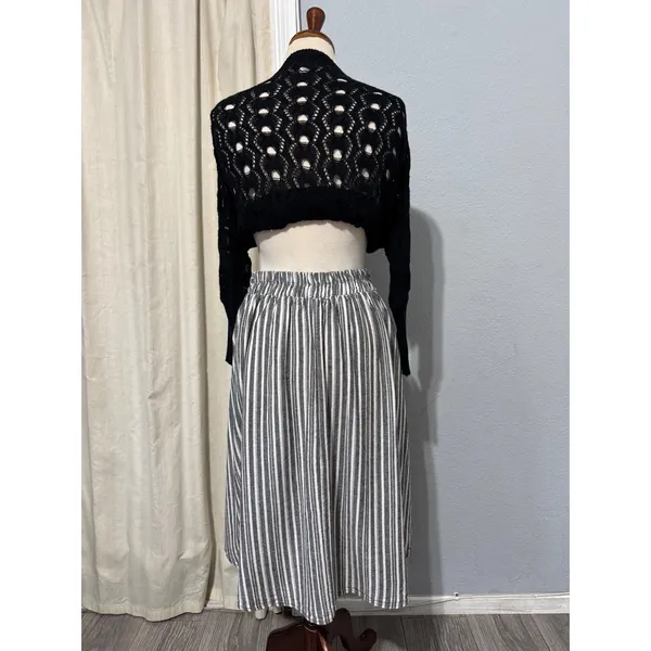 See You Monday Linen Blend Striped Midi Skirt‎ Size L Black White Nautical Cottagecore Modest - Image 7