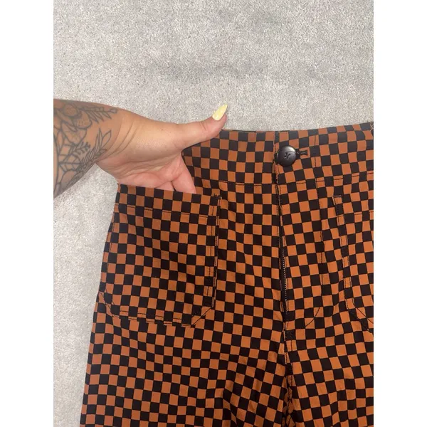 Anthropologie Maeve Colette Pants Rust Black Checkerboard Cropped Wide Leg 27 - Image 4