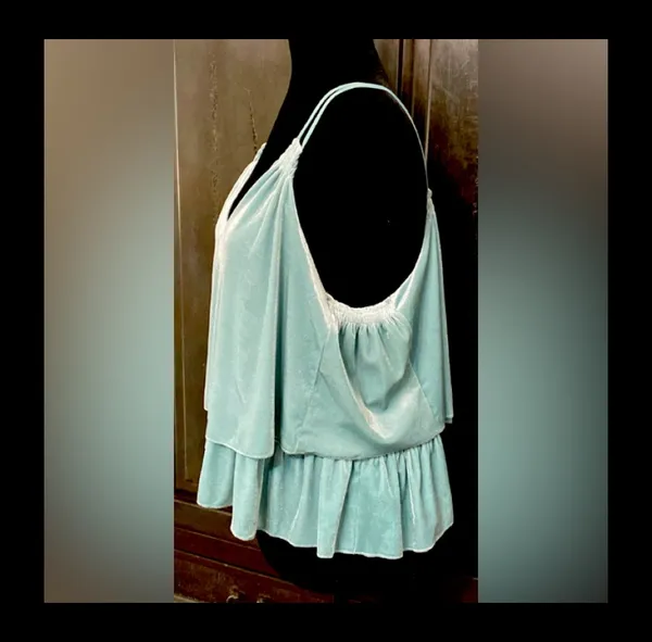 Xhilaration teal velvet Crop top- size Large **refer to measurements - Image 2