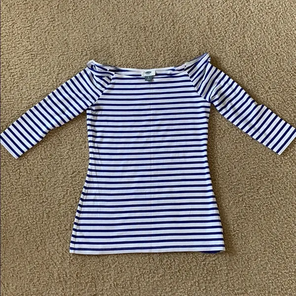 Old Navy Navy White Striped Bateau Neck Top Size S - Image 2