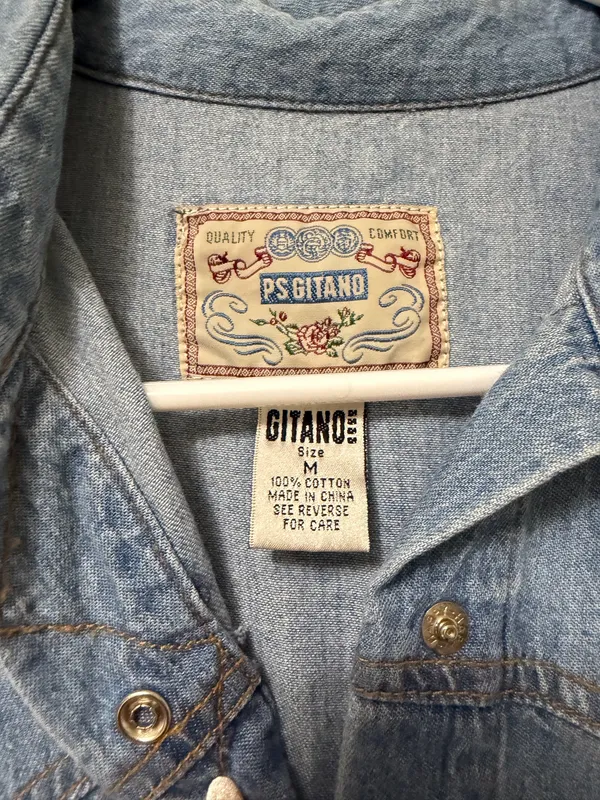 Vintage Denim Button Down Dress Blue Size M - Image 2