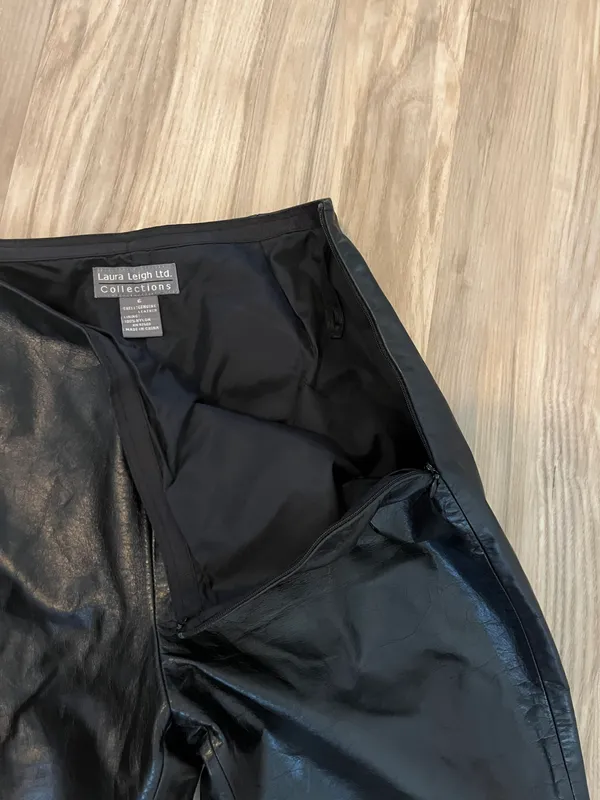 Black Genuine Leather Pants Size 6 - Image 4