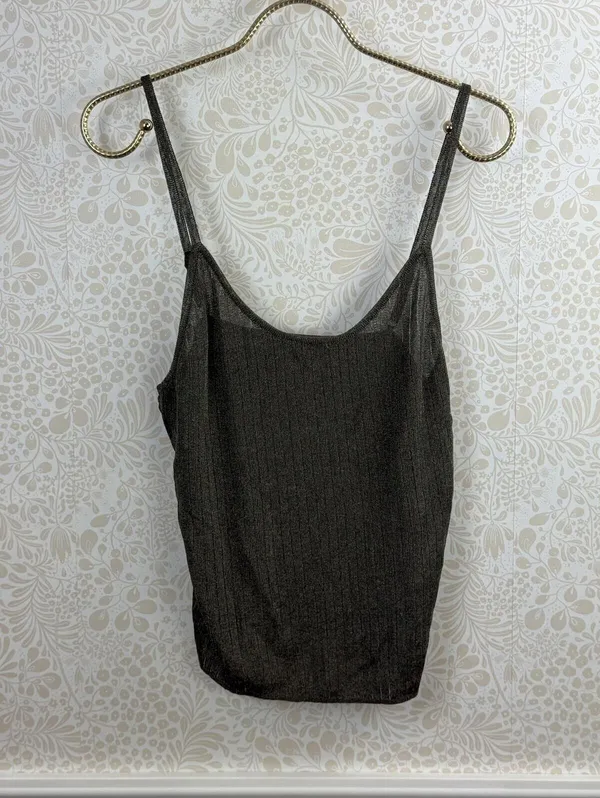 White Fox Metallic Gray Knit Adjustable Strappy Tank Top - Size - XL - Image 6