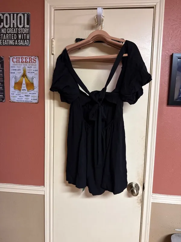 Black Puff Sleeve Mini Dress With Tie-Back Detail - Halara - Size M - 100% Polye - Image 3