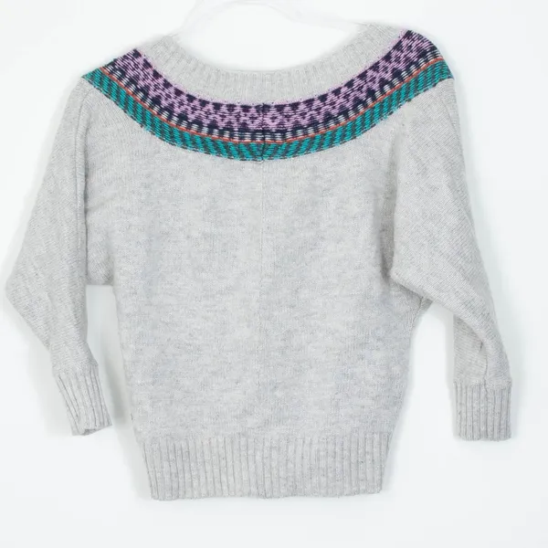 American Eagle Womens Gray Fair‎ Isle V-Neck Dolman Wool Blend Sweater Size XS - Image 6