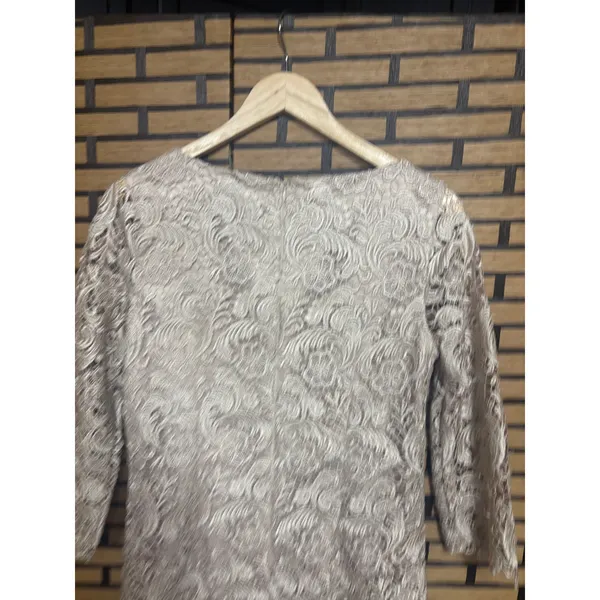 White House Black Market Tan Lace‎ Dress Size 6 - Image 3