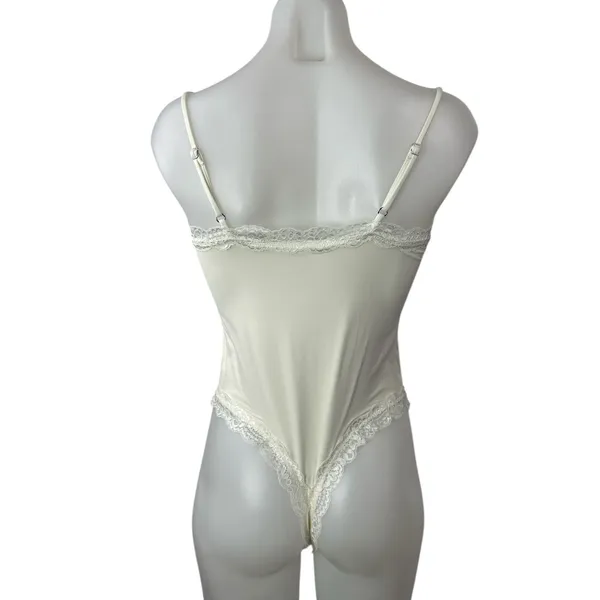 Suuksess Women's Cream Lace Trim Thong Cami Camisole Tank Bodysuit Top Size M - Image 2