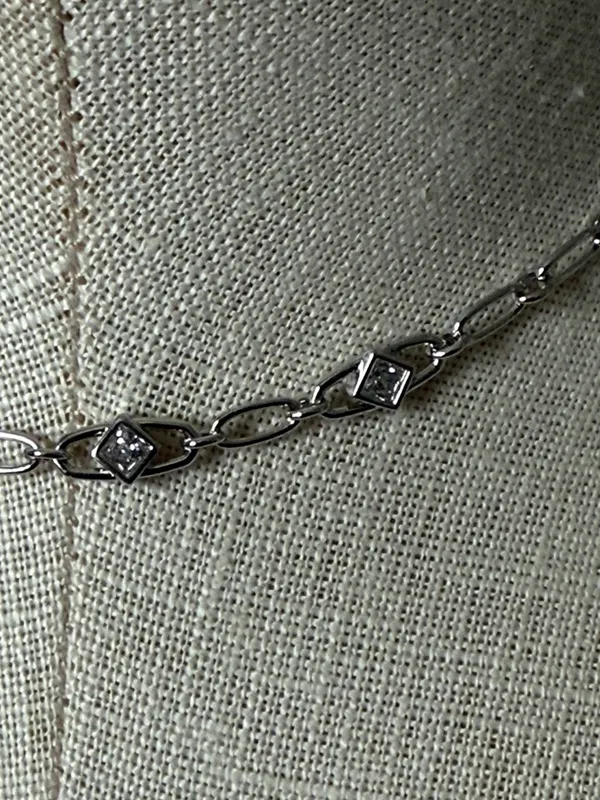 Kendra Scott Belle Cubic Zirconia Link Necklace Squares - Silver New - Image 6