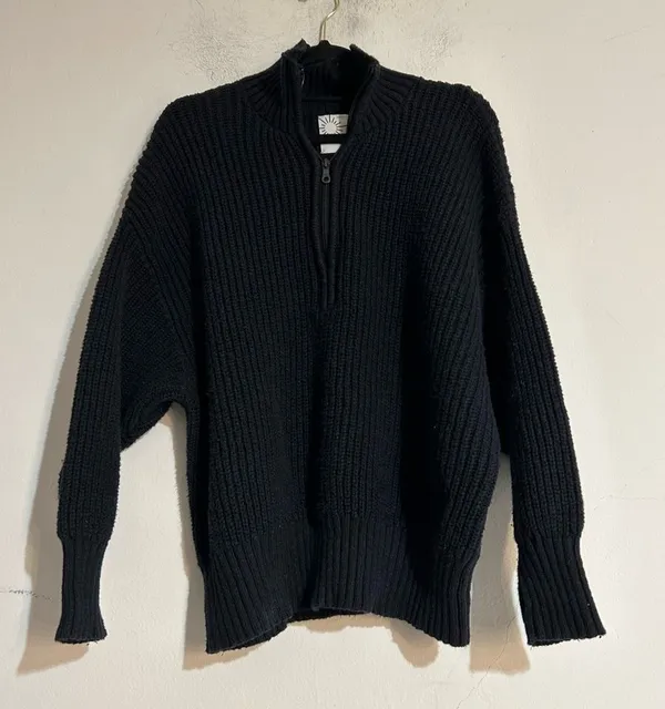 Aerie Offline Chillside Quarter Zip Sweater Cotton Black Large Cozy Loungewear - Image 2